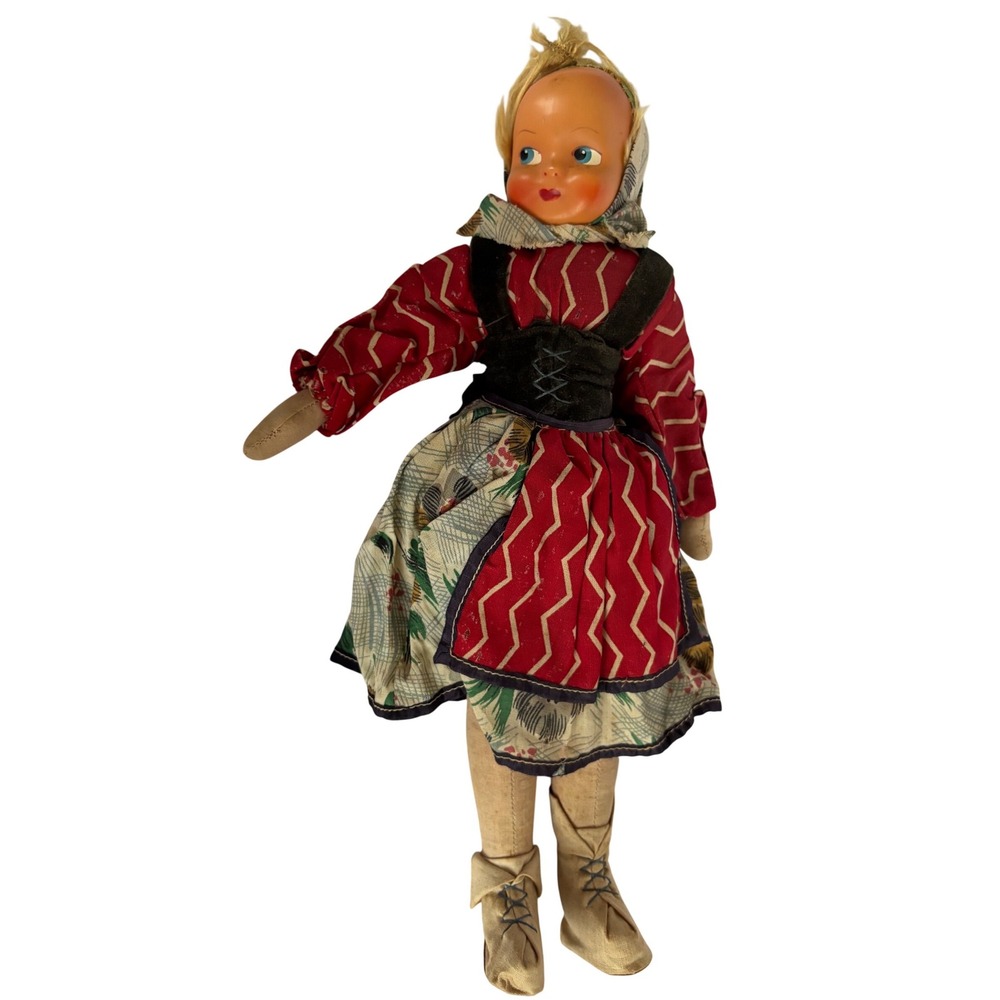 Vintage Polish Folk Doll Poland Labeled Cloth Body Traditional Costume 12"